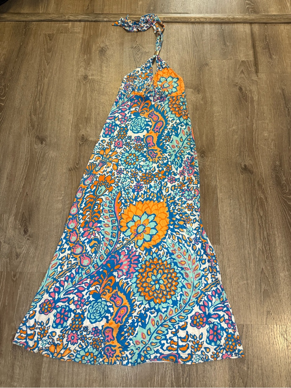 Tori Richard  happy family Jackie multi color halter maxi dress